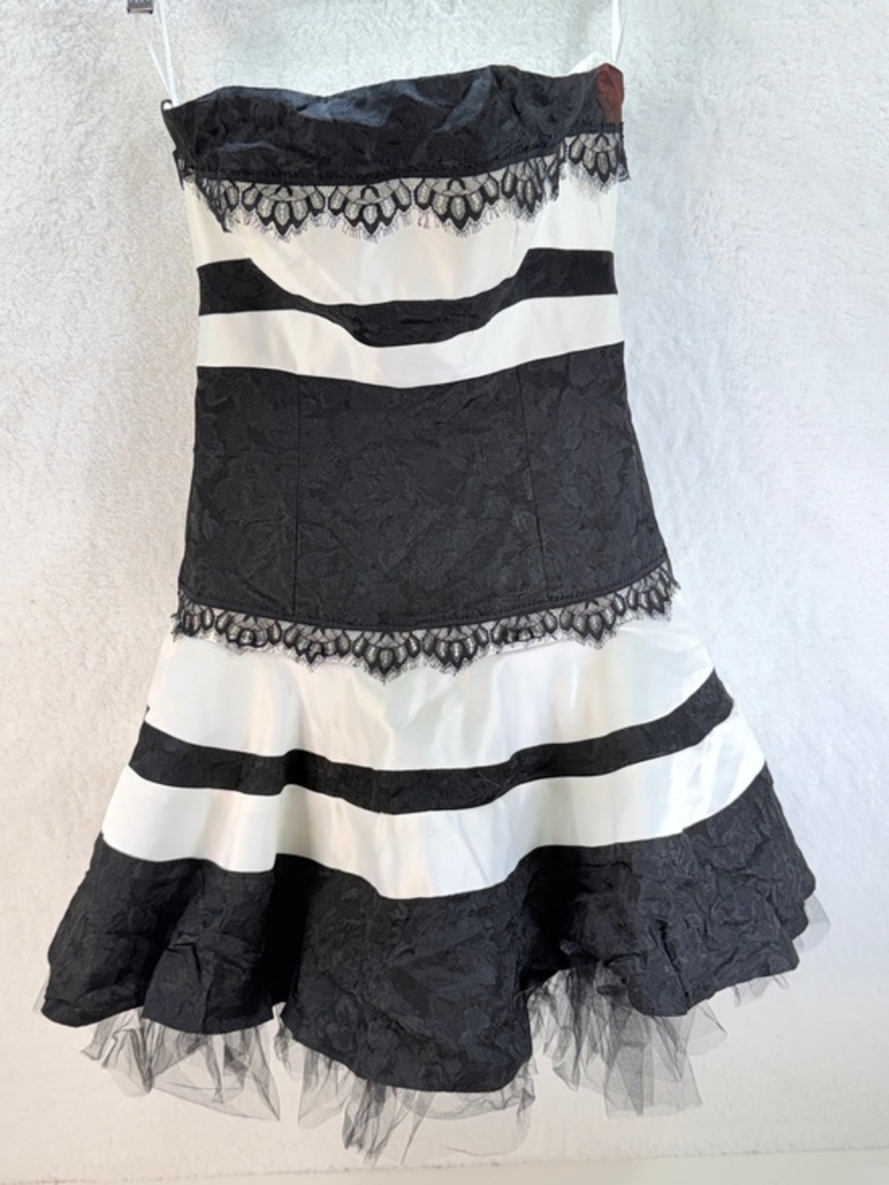 Jessica McClintock Vintage Black White Lace Strapless Formal Party Dress Size XS